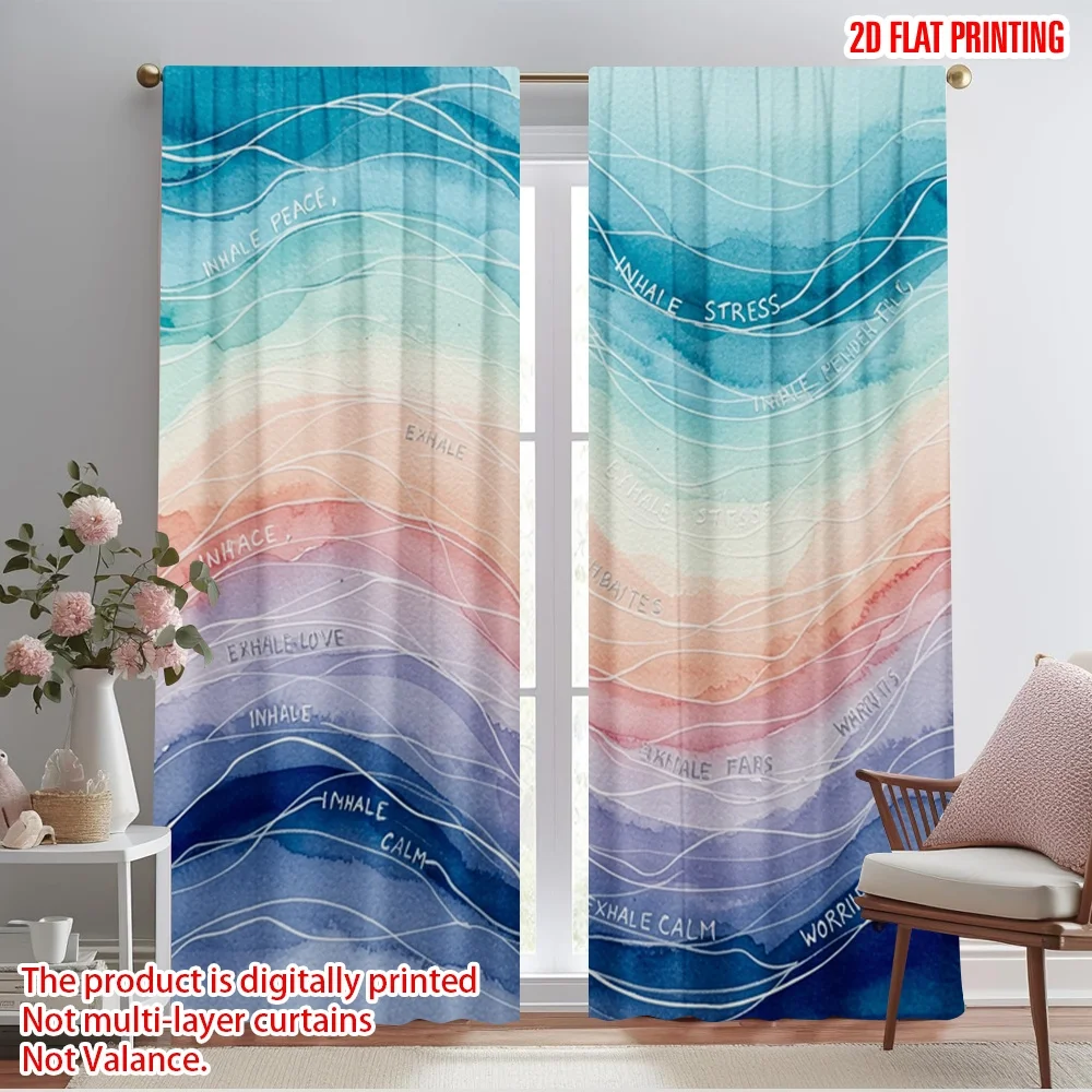 

2pcs,2D plane printing Curtain Fabric Inhale Peace Exhale Stress Versatile 100% Polyester (without rod) Holiday Use for Bedroom