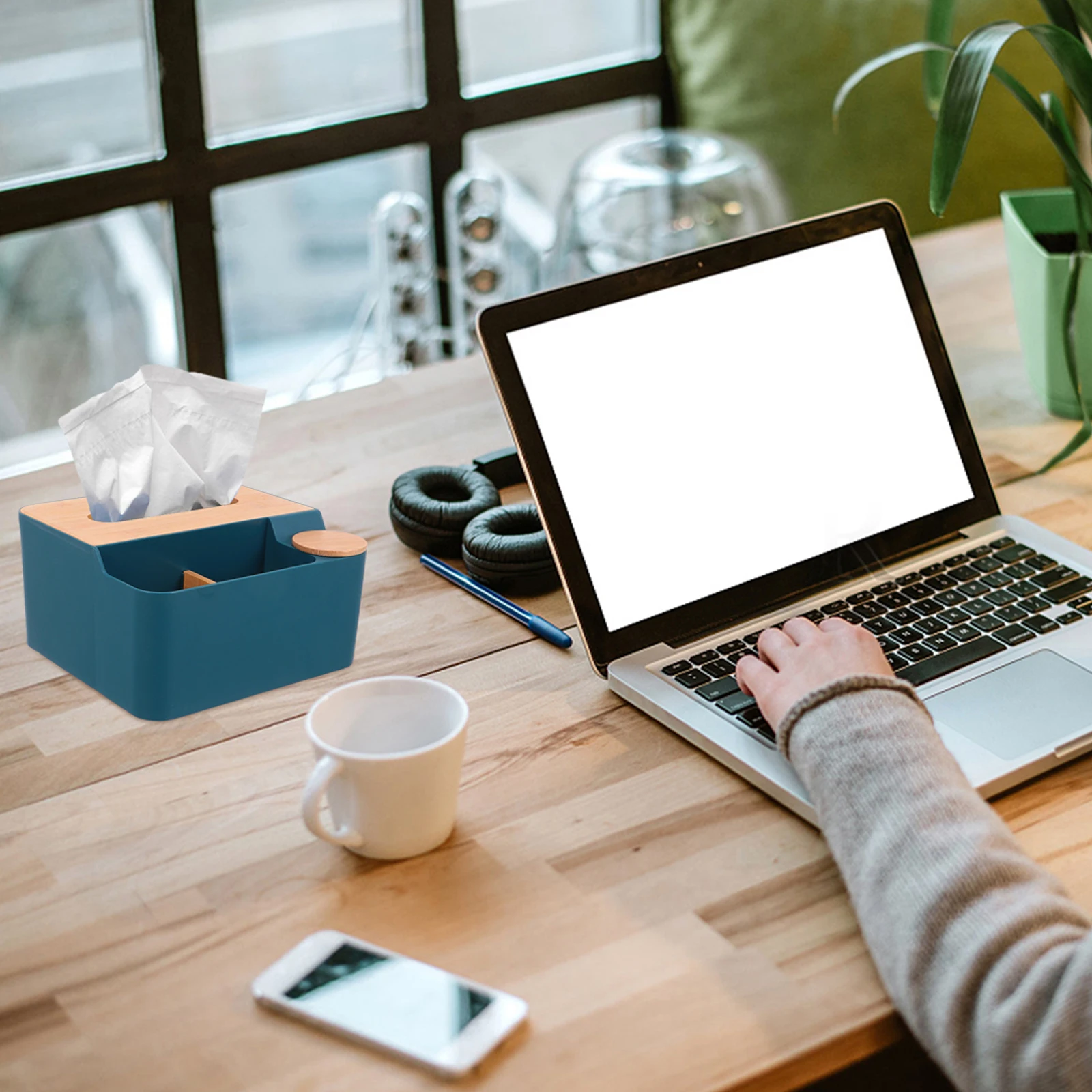 

1Pcs Remote Control Tissue Box Plastic Wood Multifunctional Storage Box for Bedroom Office Dormitory Use