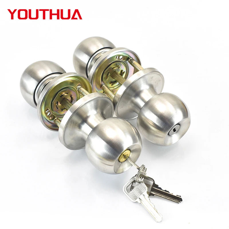 

YOUTHUA Interior Round Ball Door Knobs Handles with lock and key Stainless Steel Door Handle Knob for Bathroom Bedroom Door