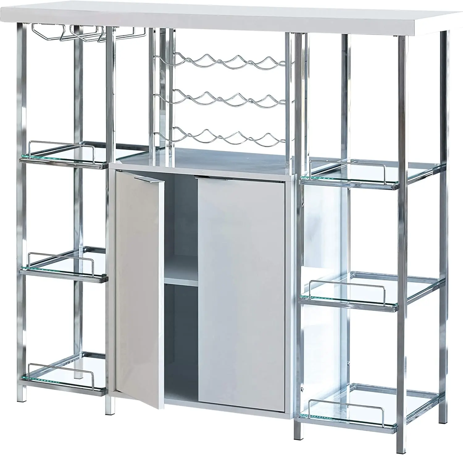 

Gallimore 2-Door Bar Cabinet with Glass Shelf High Glossy White and Chrome