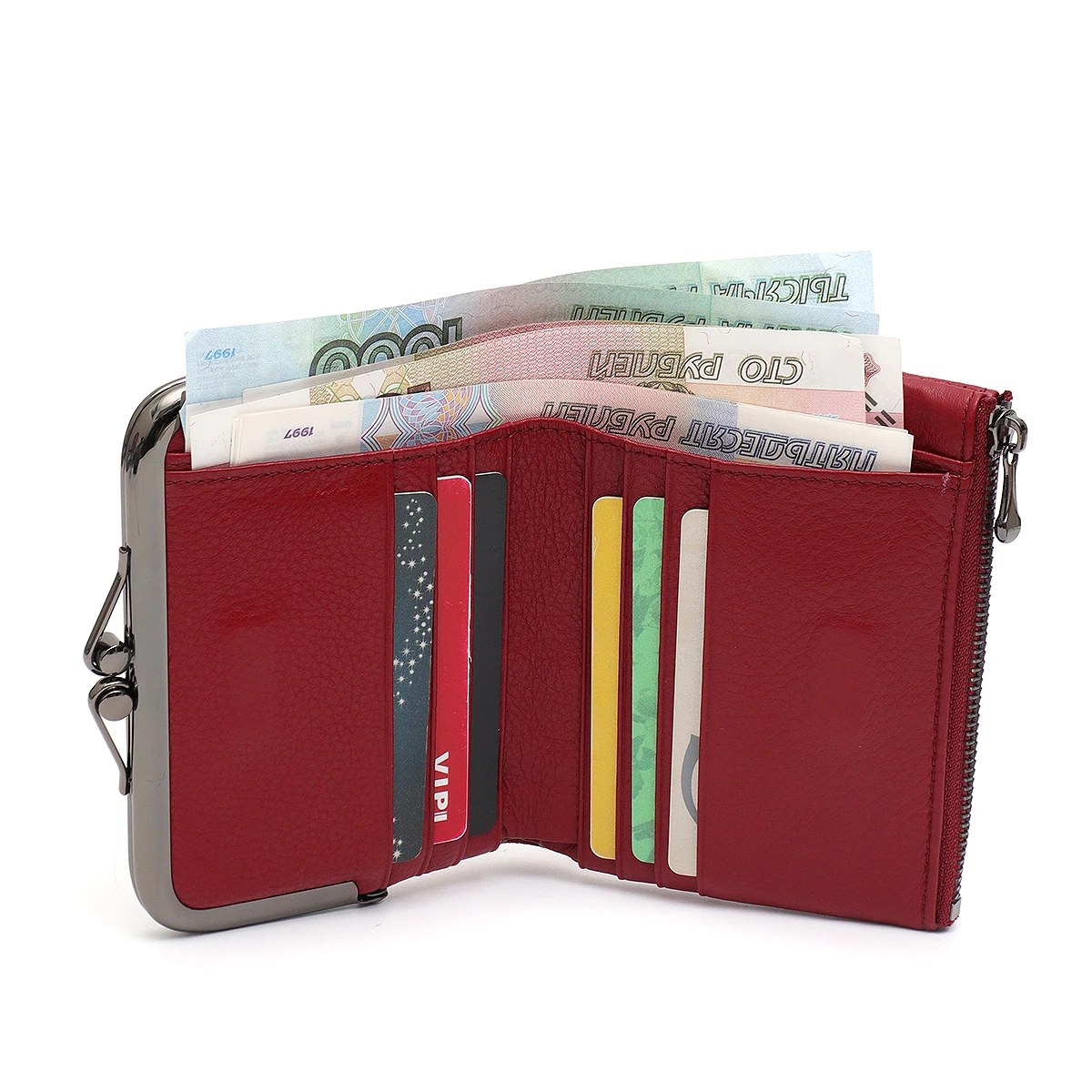 SC Women Fashion Genuine Leather Bifold Short Wallet Luxury Kiss Lock Multi Slots Card Holders Cash Coin Purse Portable Daily ﻿