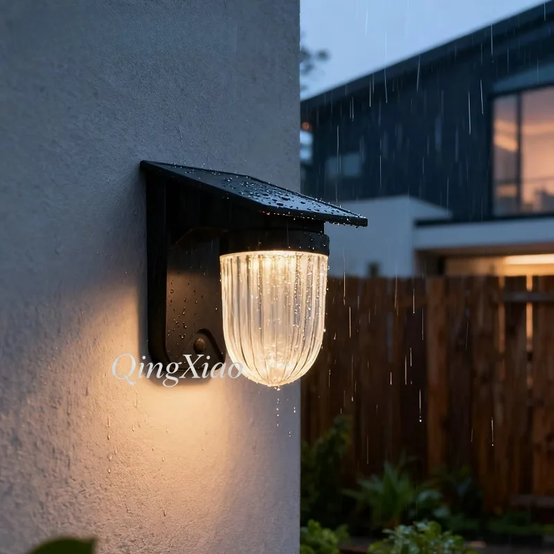 Solar Powered Outdoor Wall Mount Fixture IP54 Weather Resistant Polycarbonate Cover Porch Villa Courtyard Garden Exterior