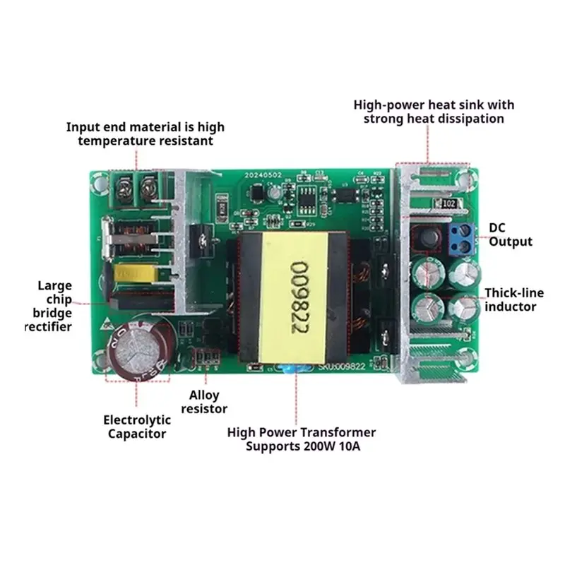 AT41 High-Power Isolated 24V 9A Switching Power Supply Module 220W AC110-245V To DC 24V 9A Bare Board