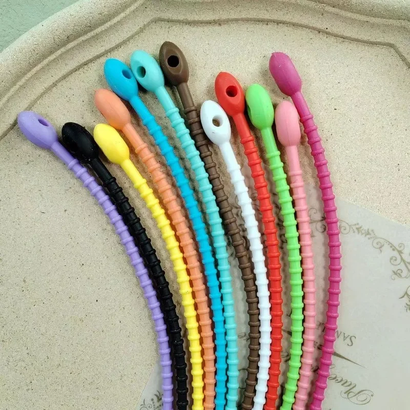 20pcs Silicone Straps Colours Macaron Color Storage Sealing Tape Bag Cable Tie Multifunction Ornament Pendant Earphone Buckle