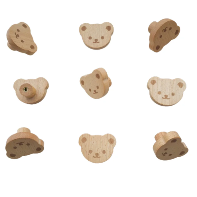 Nordic Cute Bear Wood Kitchen Cabinet Handles Wooden Wardrobe Knobs Drawer Pulls Cupboard Handles Furniture Accessories Hardware