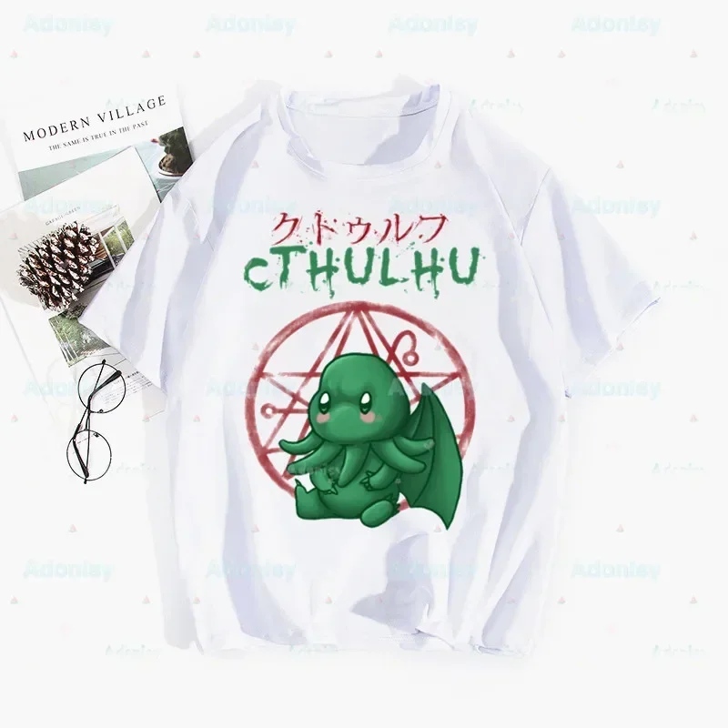 Cthulhu Lovecraft Occult Woman Print Harajuku Summer Octopus Horror Halloween Tshirts Casual Round Neck Short Slee Top Tee Shirt