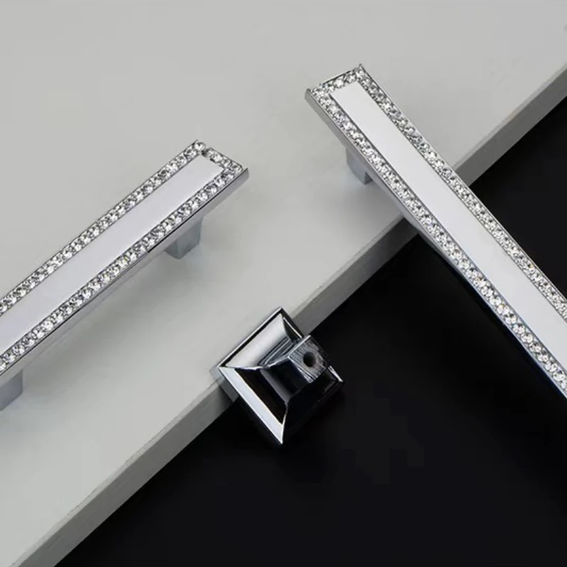 Zinklegierung Kristall-Diamant Möbeldekorationsknopf Gold Silber Küchenschrankgriff Schubladen-Kommode-Schrankknopf Türgriff – Detail 4