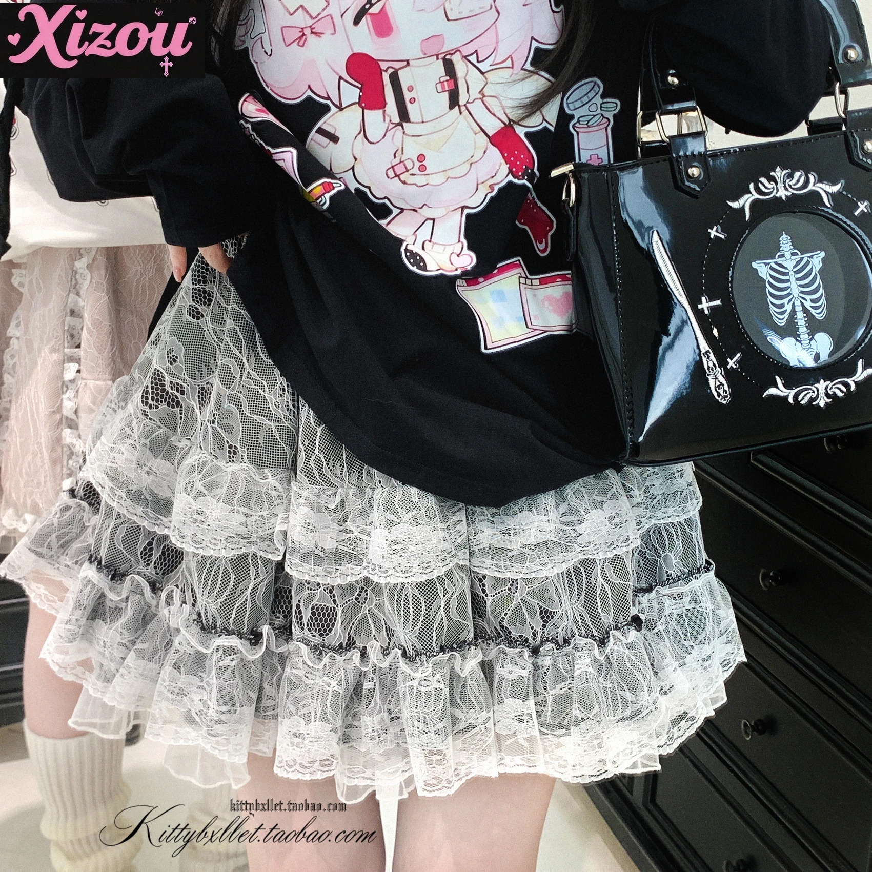 Japanse Subcultuur Y2k Zhai Meng Stapel Kraag Mouw Origineel Patroon Losse T Zacht Meisje Cartoon Leuke Print T-shirts Dames tops