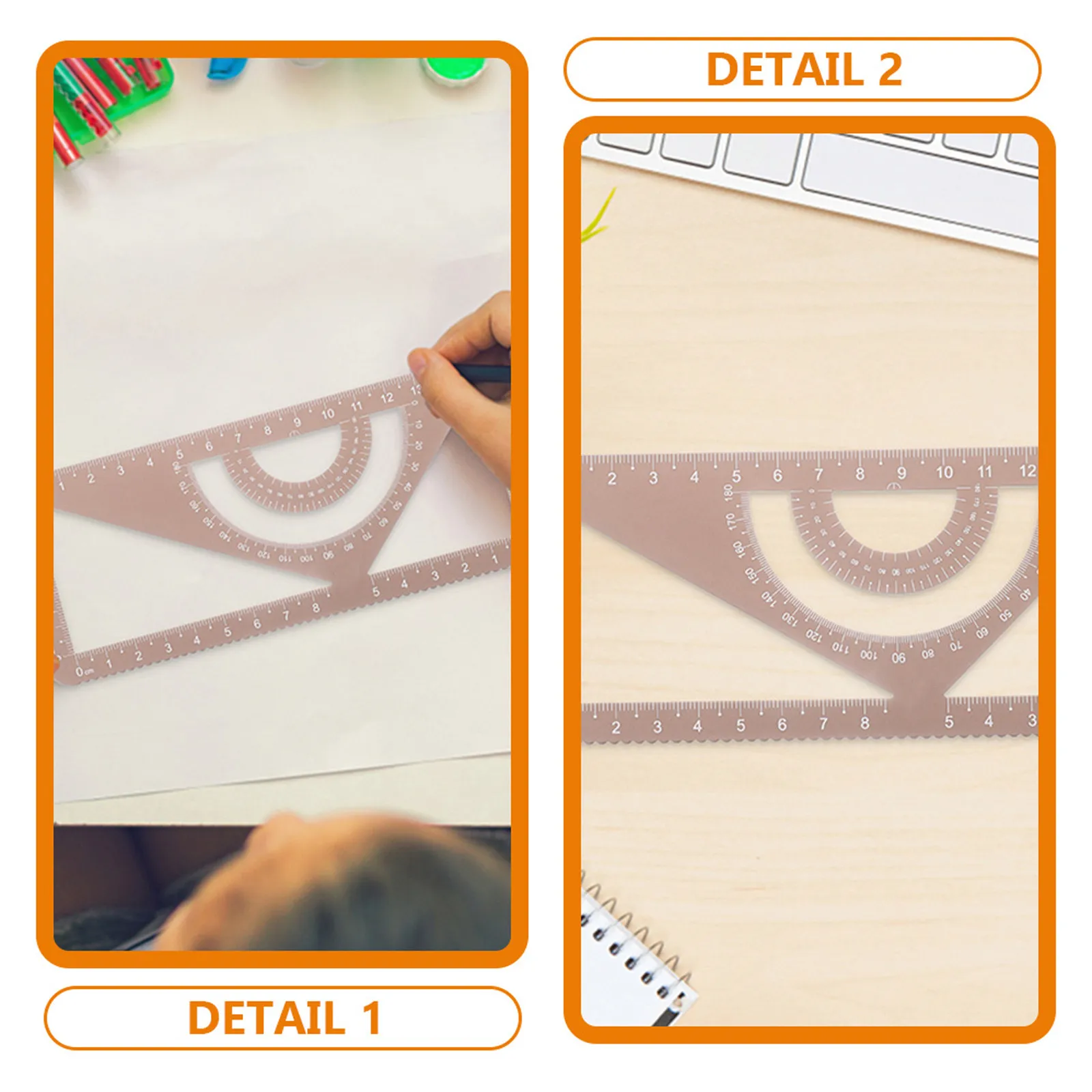 2Pcs Multi-Use Aluminum Alloy Ruler Compact Portable Student Drawing Protractor Precise Measuring Triangle Geometry Drafting
