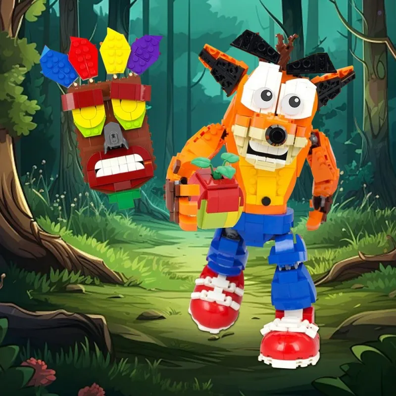 

MOC Crashed Bandicoots Brickhead Building Blocks Adventure Games Orange Monster Figure Characters Model DIY Toys Children Gifts