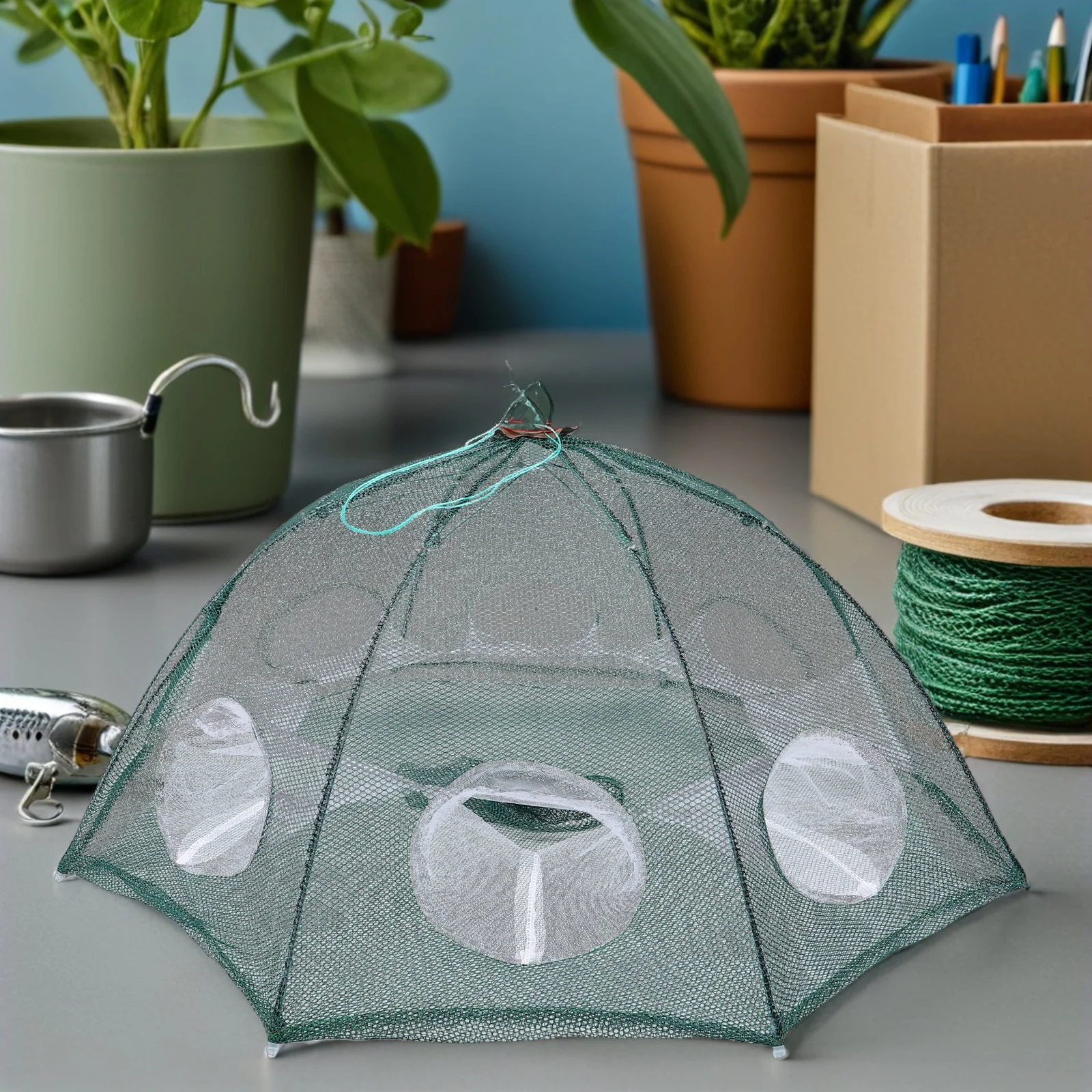 قفص السلطعون عالي القوة قابل للطي مكون من 6 فتحات من أسلاك الفولاذ مادة النايلون لأداء موثوق به في مصيدة الصيد في الطقس القاسي