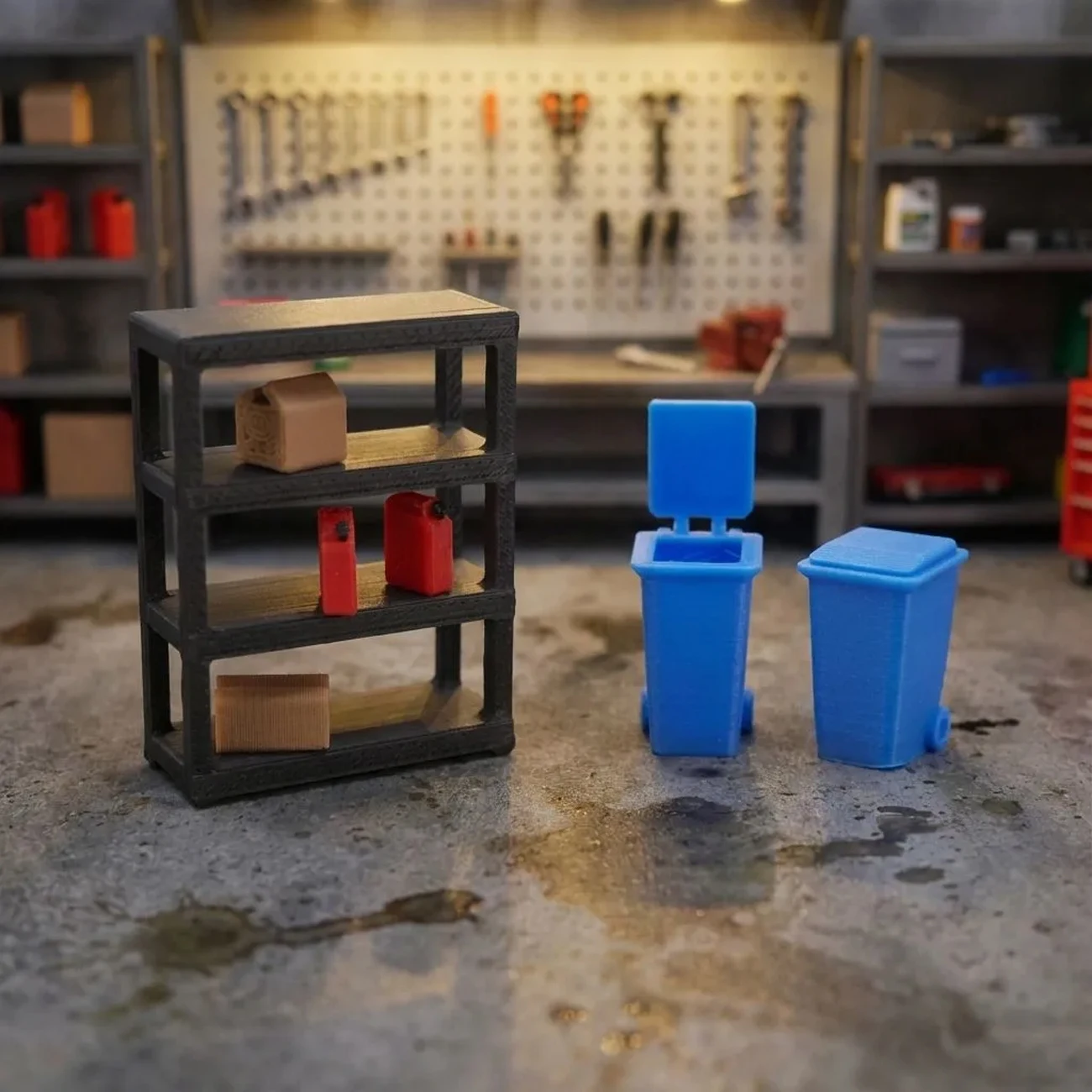 1:64 Miniature Blue Black Repair Shop Scene Model Set Home Miniature Ornament Decoration Photography Miniature Scene Boy Gift