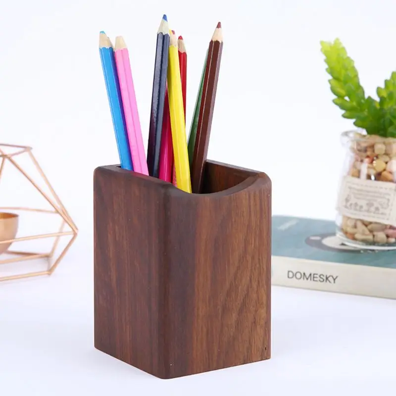 Natural Wooden Pen Pencil Holder Multiple-use Desk Storage Box Desktop Office Supplies