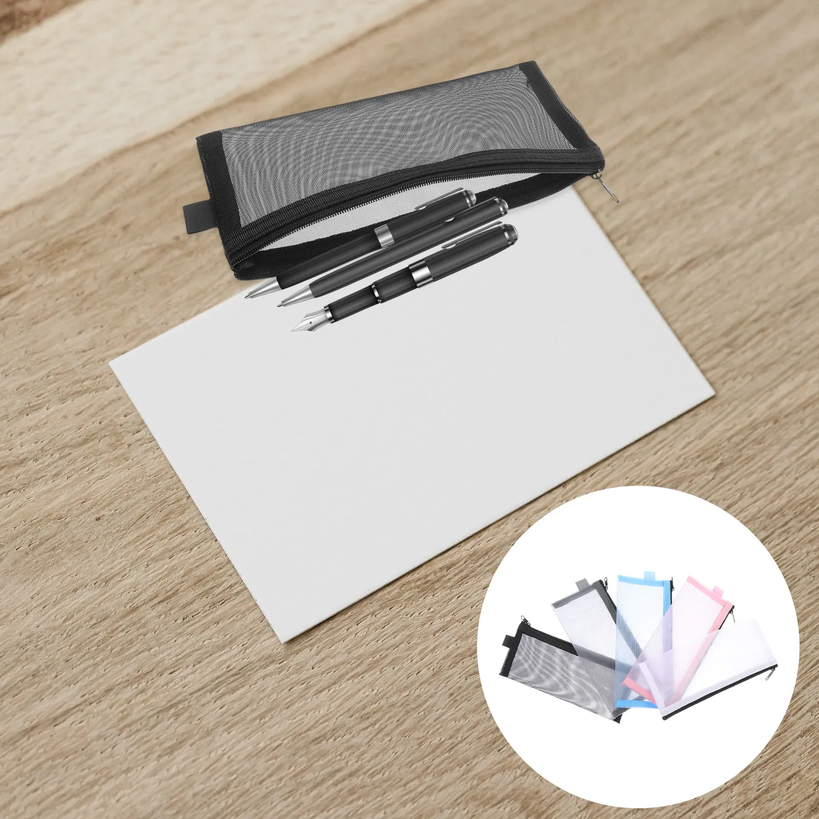 5Pcs Premium Touch Nylon Net Pen Bags Transparent Easy-View Design Bendable Deformation-Free Student Stationery Pencil Holder