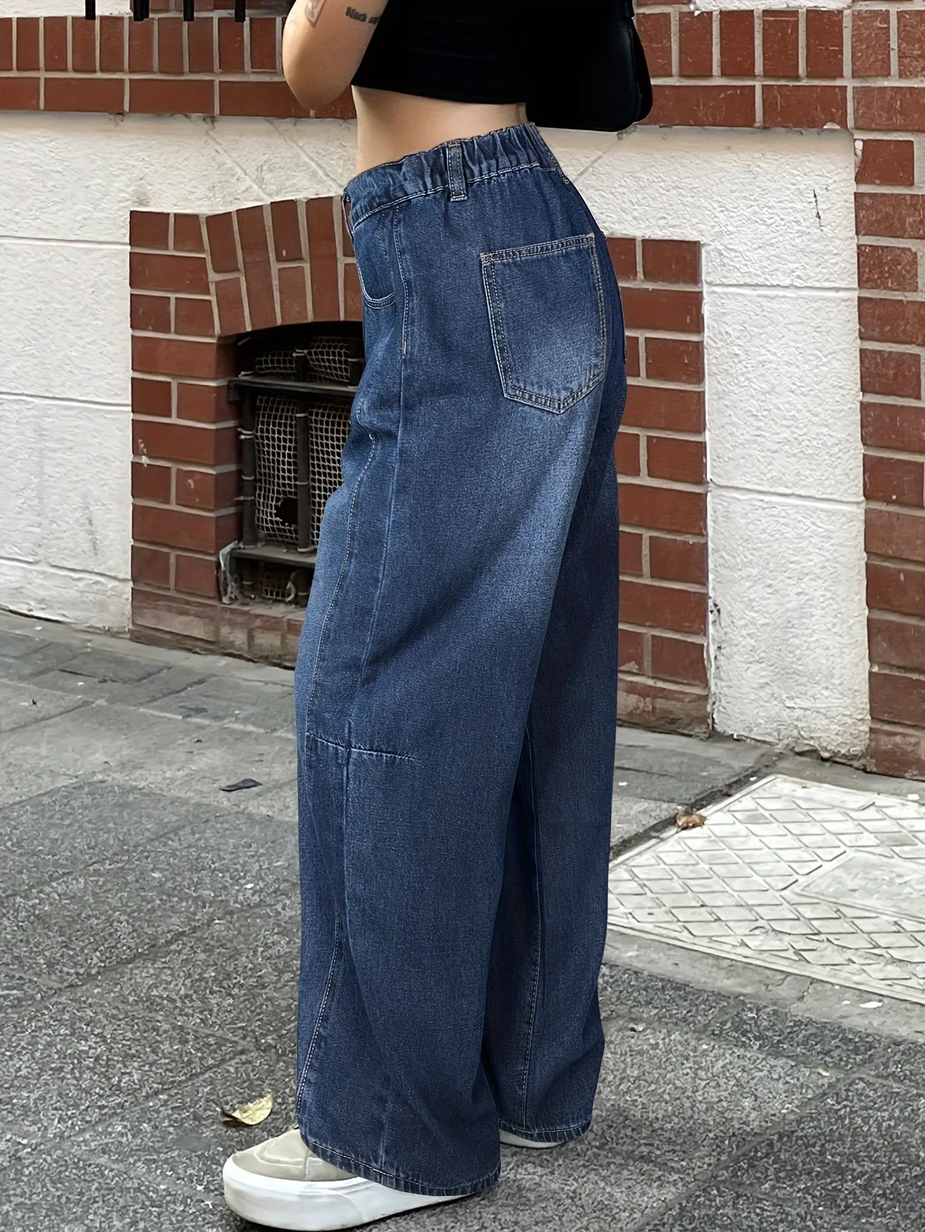 กางเกงยีนส์เอวสูงทรงตรงแบบวินเทจ Y2K แต่งผ้าปะติด ยืดหยุ่นได้ เหมาะสำหรับใส่ไปเรียน