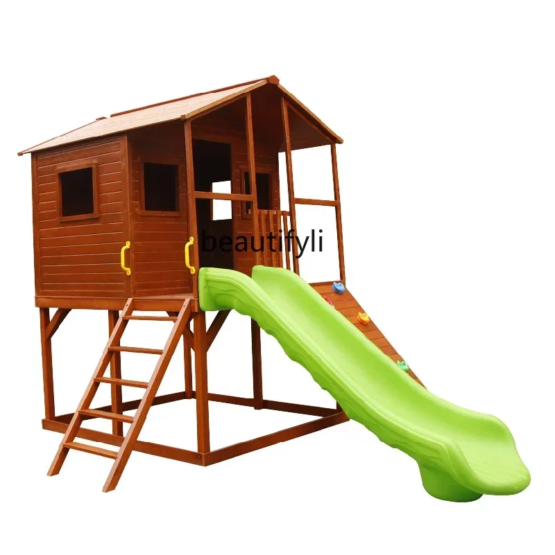 

FG40Outdoor Cabin Assembly Preservative Wood Children's Tree House Games Kindergarten Slide Rock Climbing Movable