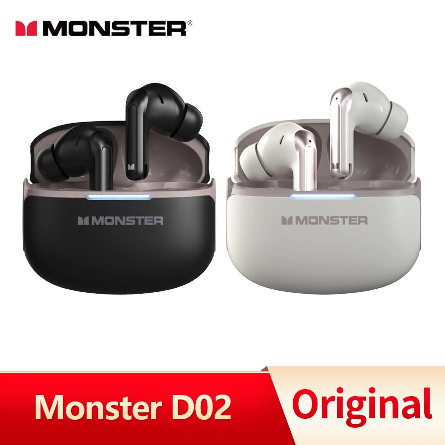 Monster D02 Wireless Bluetooth Earphones Long Battery Life Gaming Headphones Dual Mode HIFI Stereo Sound Headset With Mic