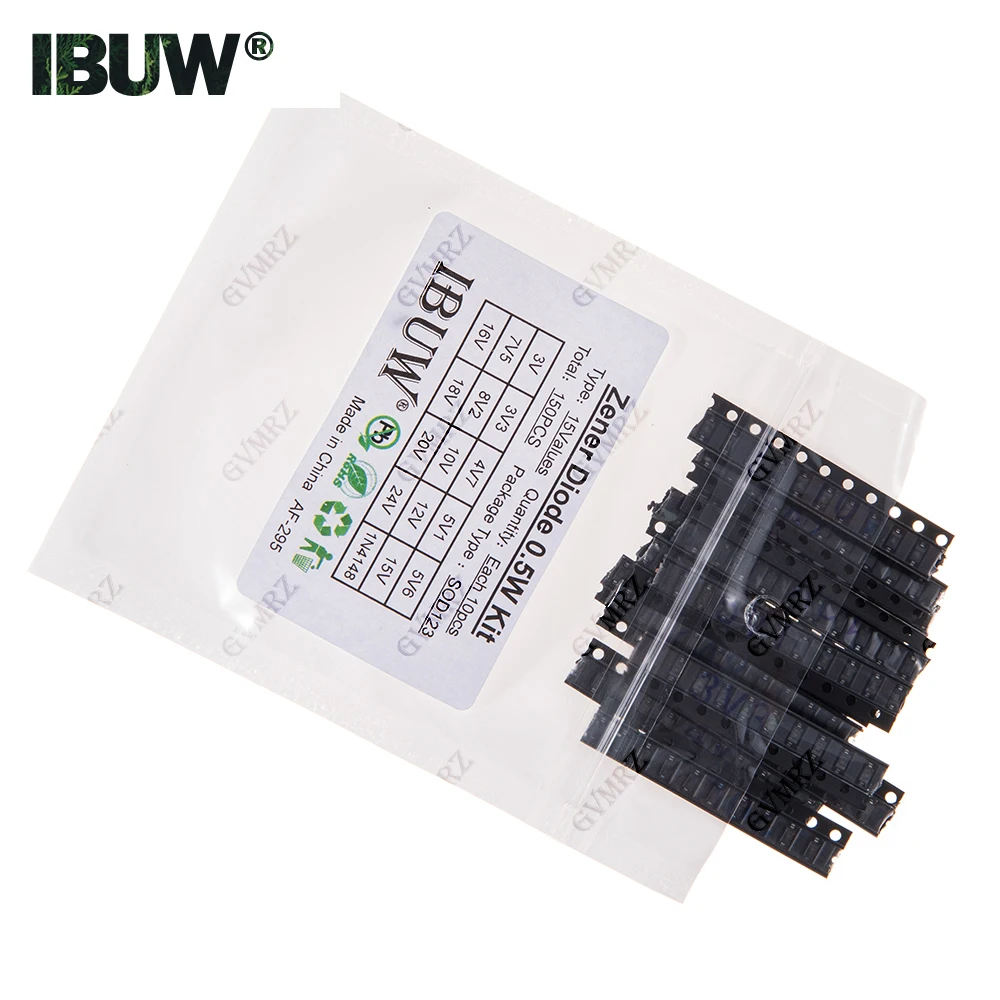 150PCS 15Values 0.5W Zener Diode Kit 3V-24V 1N4148 SOD123 for Voltage Regulation Projects Component