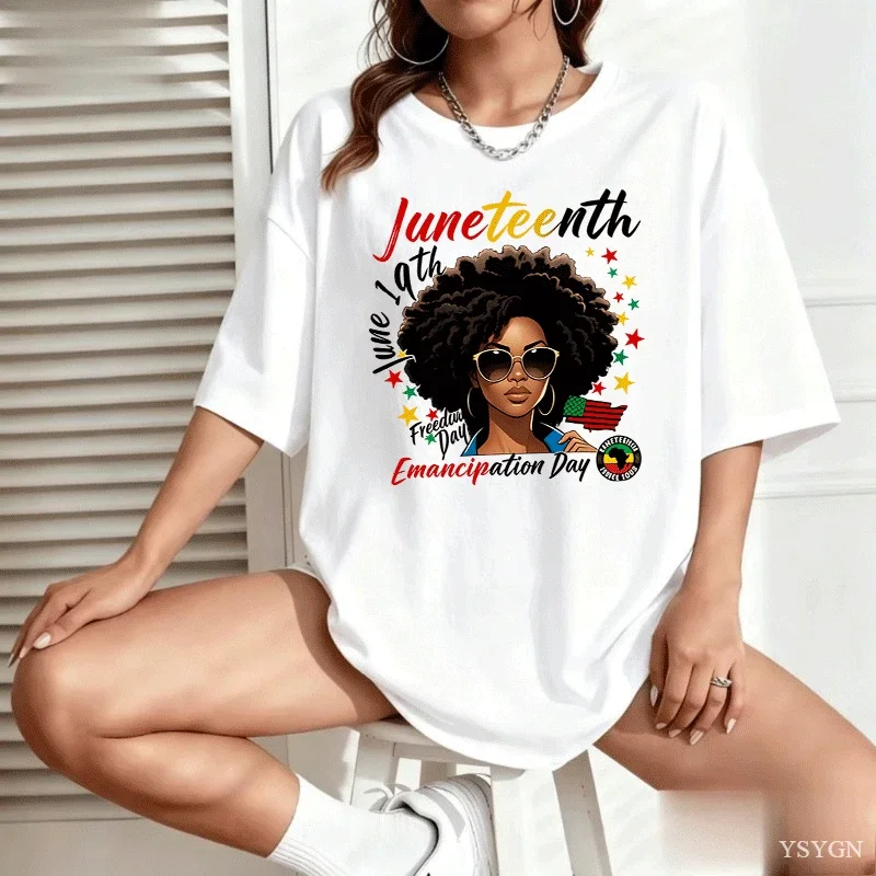 Afro Woman with Sunglasses and Jamaican Flag Women T-Shirt African Girl Fashion Portrait Headshot Tops Oversized Tees