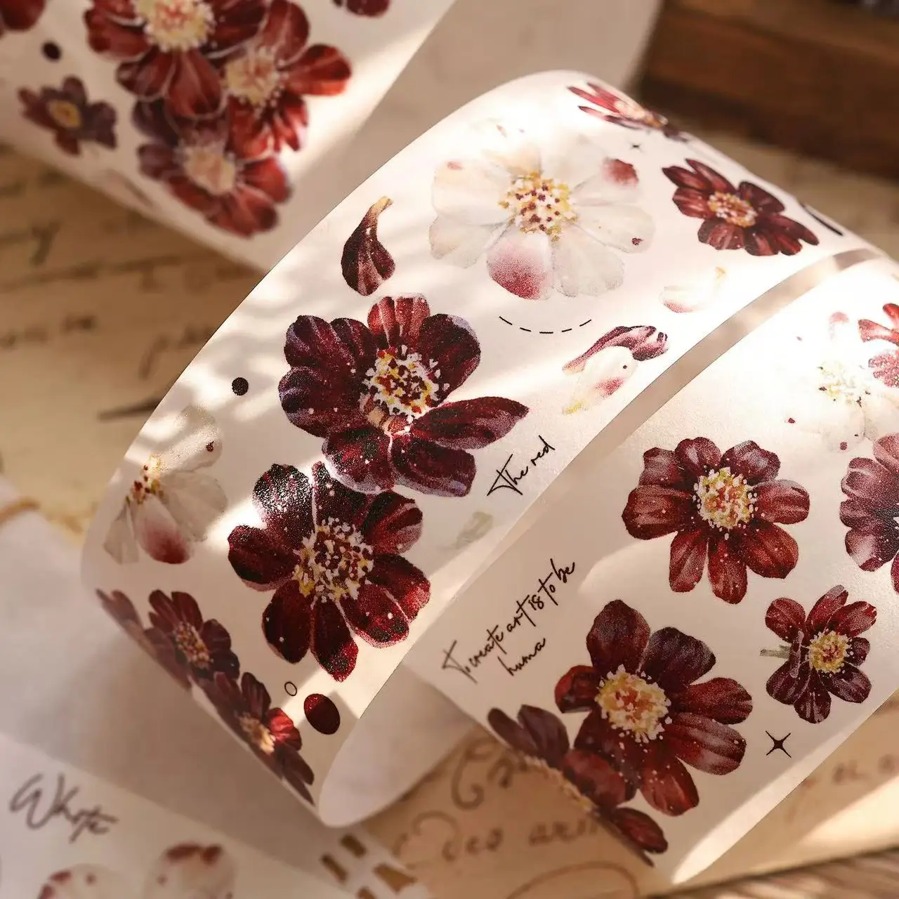XiaoBaiJia Studio Vintage Red Flower Petal Floral Washi PET Tape DIY Card Making Scrapbooking Decorative Sticker