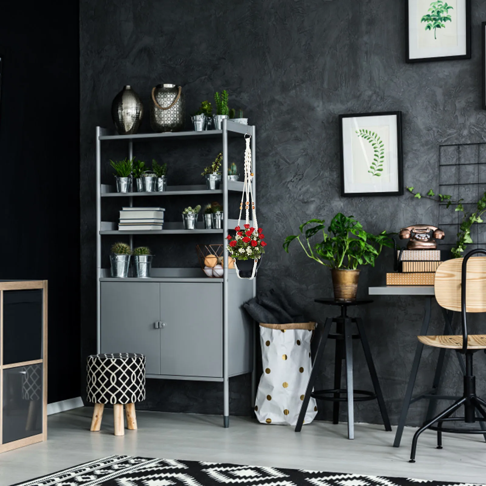 

1 set Woven Cotton Rope Hanging Basket Plant Hanger For Outdoor Indoor Garden Wall Art Planter Flowerpot Sling Net Gardening