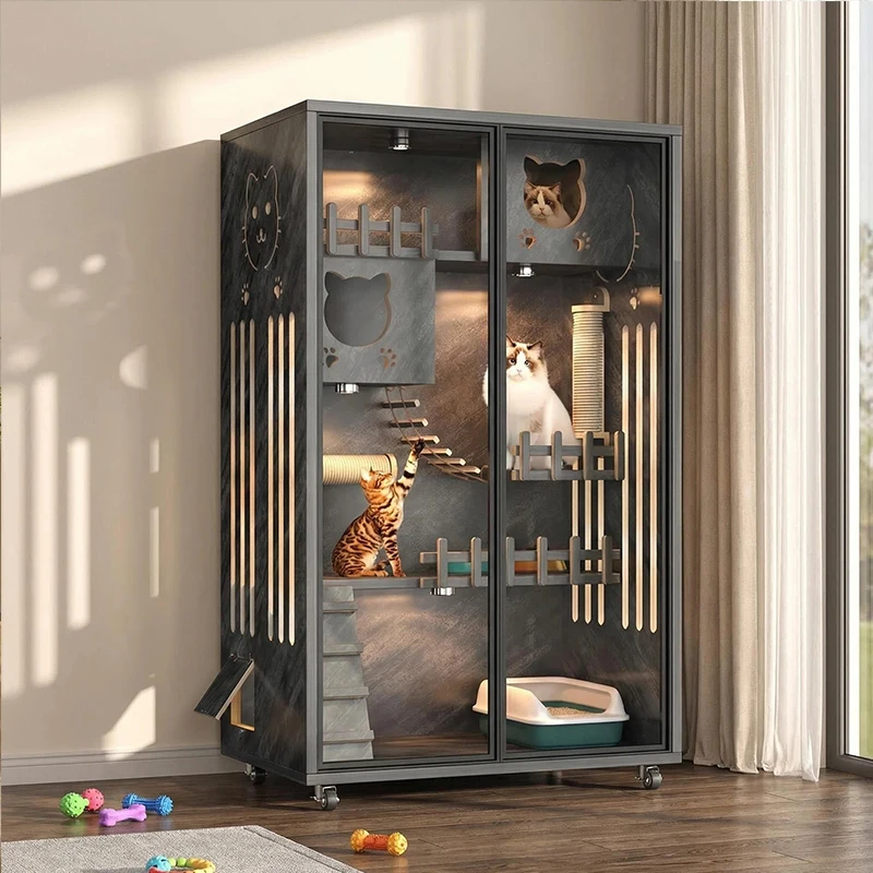 Multi-Layer Large Cat Villa Aluminum Alloy Glass Door Multi-Level Cat Climbing Frame Cabinet Pet House