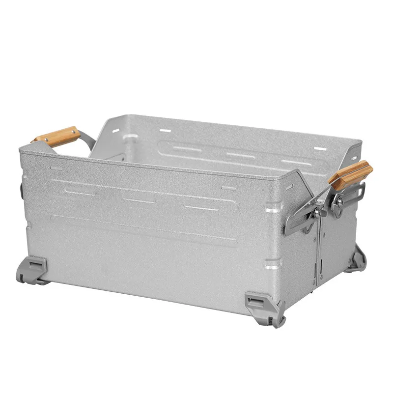 

Silver High-Capacity Camping Storage Organizer Portable Outdoor Foldable Stainless Steel Box for Self-Driving Travel