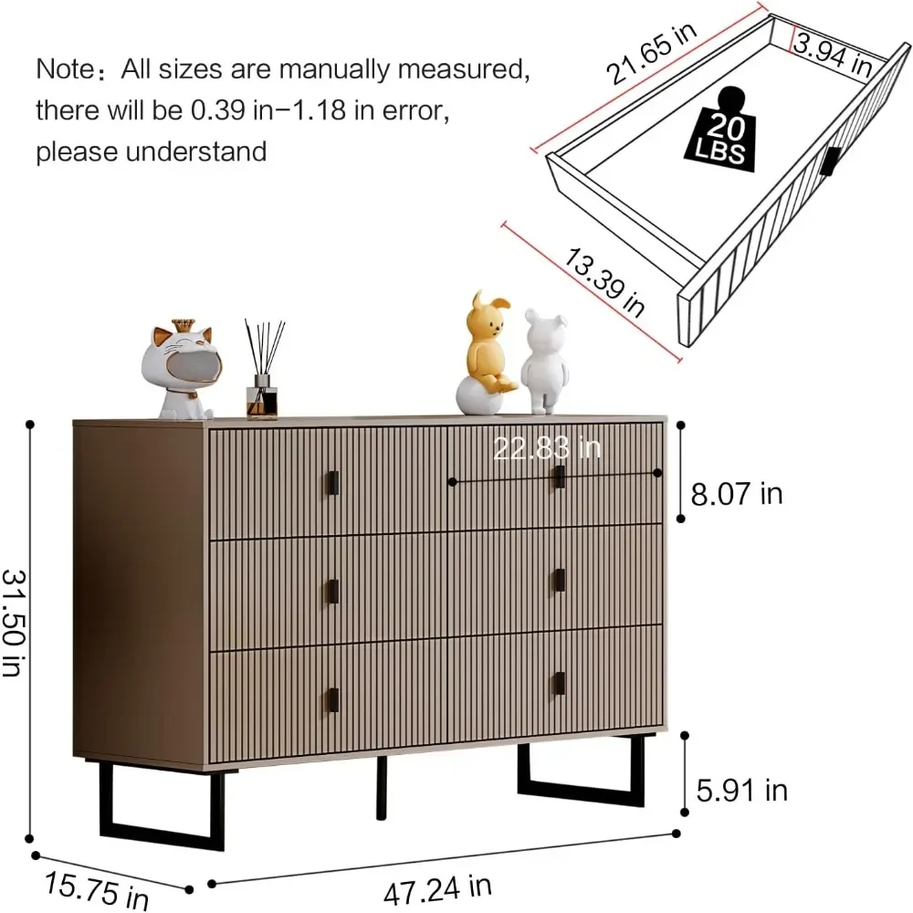 Cómoda de 6 cajones para dormitorio, cómoda doble grande con cajones anchos, cómoda moderna, cómoda organizadora de almacenamiento