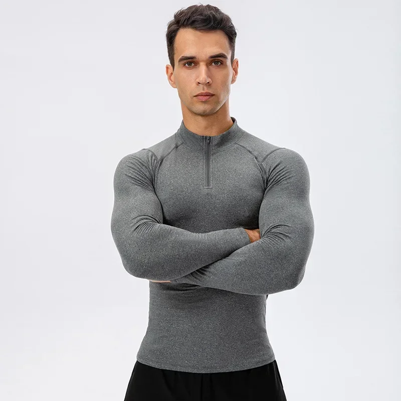 Compression Shirt Men Autumn Fleece Running T-shirt Half Zipper Gym Tight Fitness Sportswear Quick Dry Bodybuilding Muscle Tops