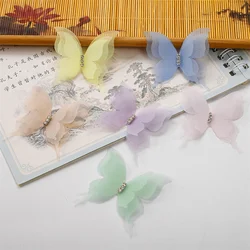 10pcs Gradient Color Organza Fabric Butterfly Appliques Translucent Chiffon Butterfly For DIY Sewing Craft Decoration