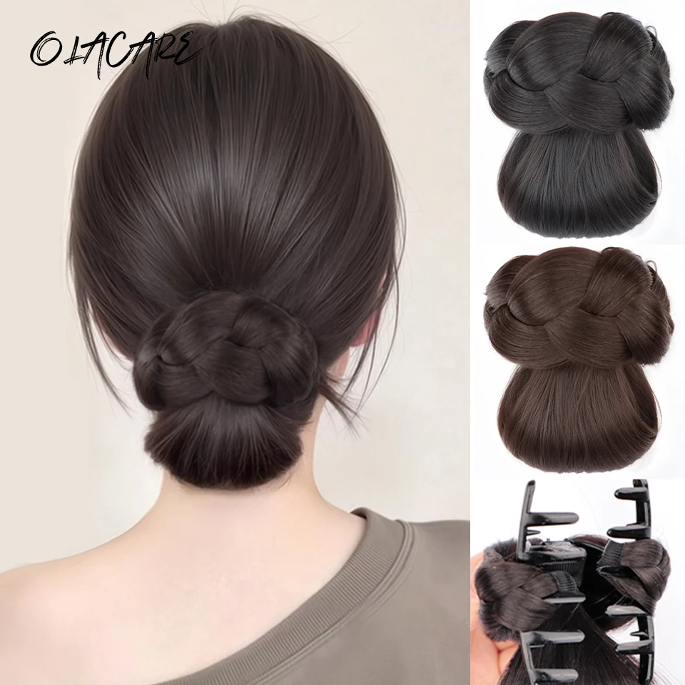 OLACARE Synthetic Straight Hair Bun Ponytail Extensions Chignon Messy Bun Claw Clip in Hair Piece Scrunchie Hairpieces for Women
