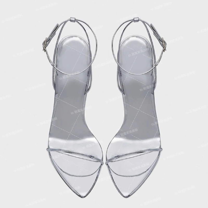

French style slim and pointed high heels, 2025 summer new women's single button fashionable and sexy sandals, single shoes