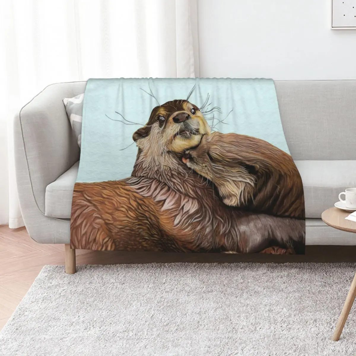Copy of Otter couple - Otter art wall art wildlife art mate family swim Throw Blanket Bed covers Luxury St Travel Blankets