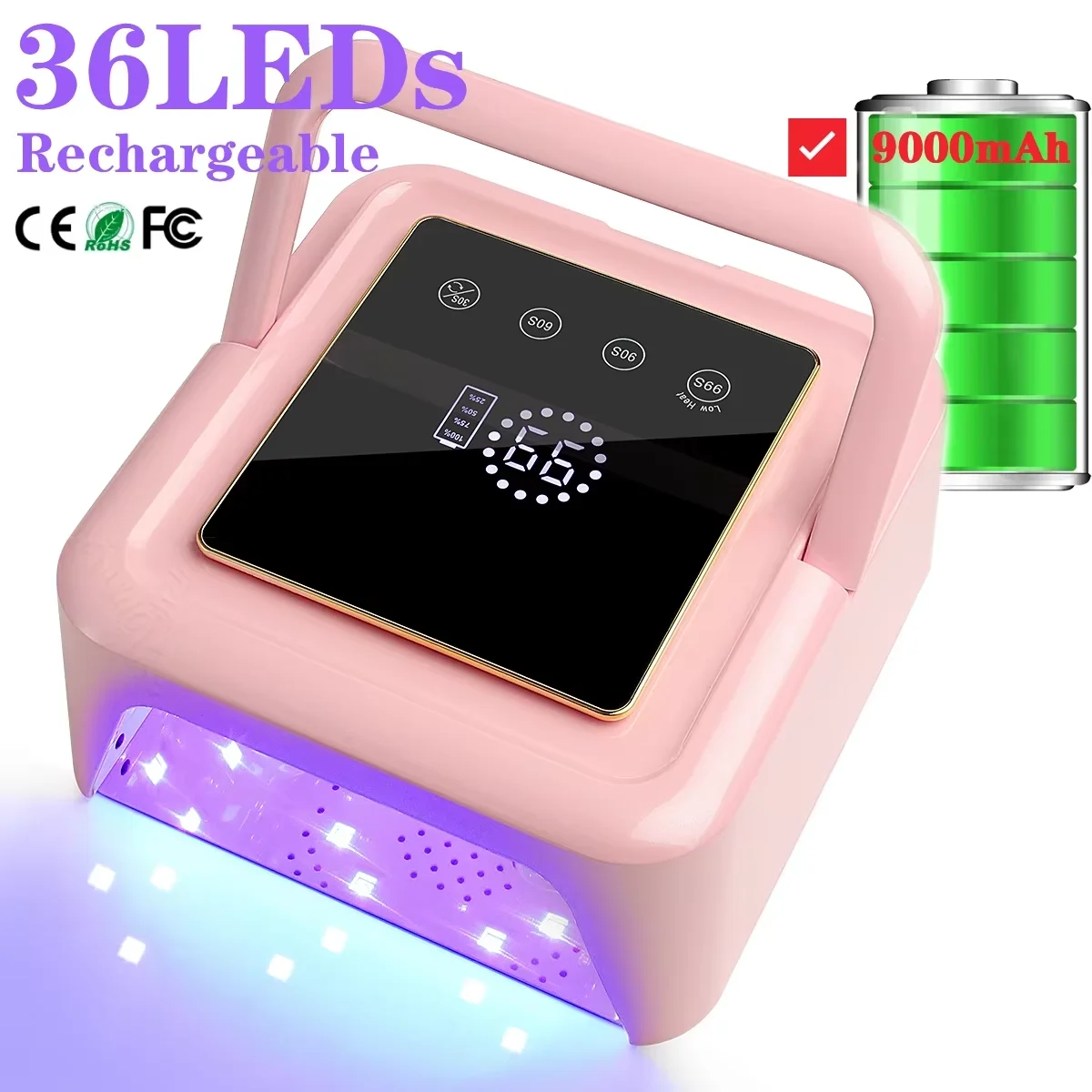 2024 NEW Rechargeable 128W 36LEDs UV LED Professional Cordless UV LED Nail Lamp with 4 Timer Setting and Smart Sensor Nail Dryer