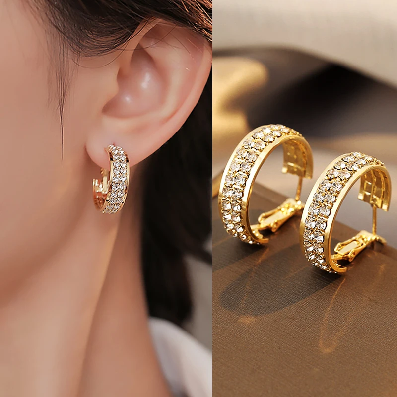 New Classic Copper Alloy Zirconium Drill Metal Hoop Earrings For Woman Fashion Korean Jewelry Temperament Girl\'s Wear earrings