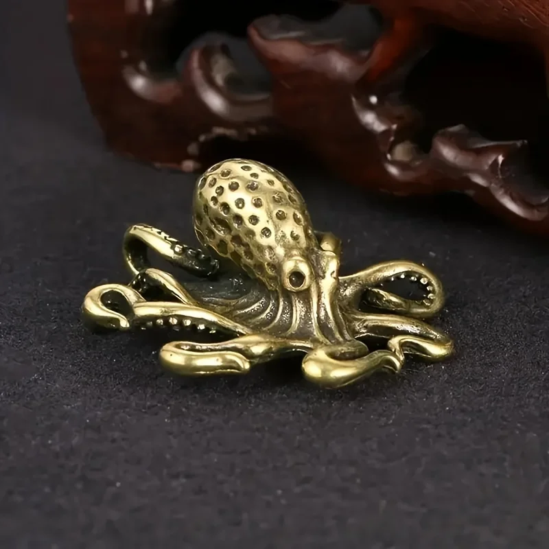 1 Stück, reines Messing, Vintage-Oktopus-Ornament, Retro-Tee-Tier-Sammlerstück, handgefertigte Statue, Dekoration für den Innen- und Außenbereich, einzigartiges Geschenk für Zuhause, Büro oder Wohnzimmer, künstlerische Dekoration, hochwertige Verarbeitung. – Detail 2