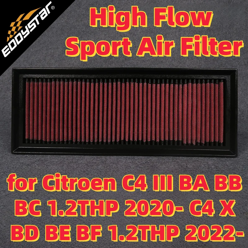 

Спортивный воздушный фильтр с высоким расходом для Citroen C4 III BA BB BC 1.2THP 2020- C4 X BD BE BF 1.2THP 2022- Моющиеся гоночные впускные фильтры