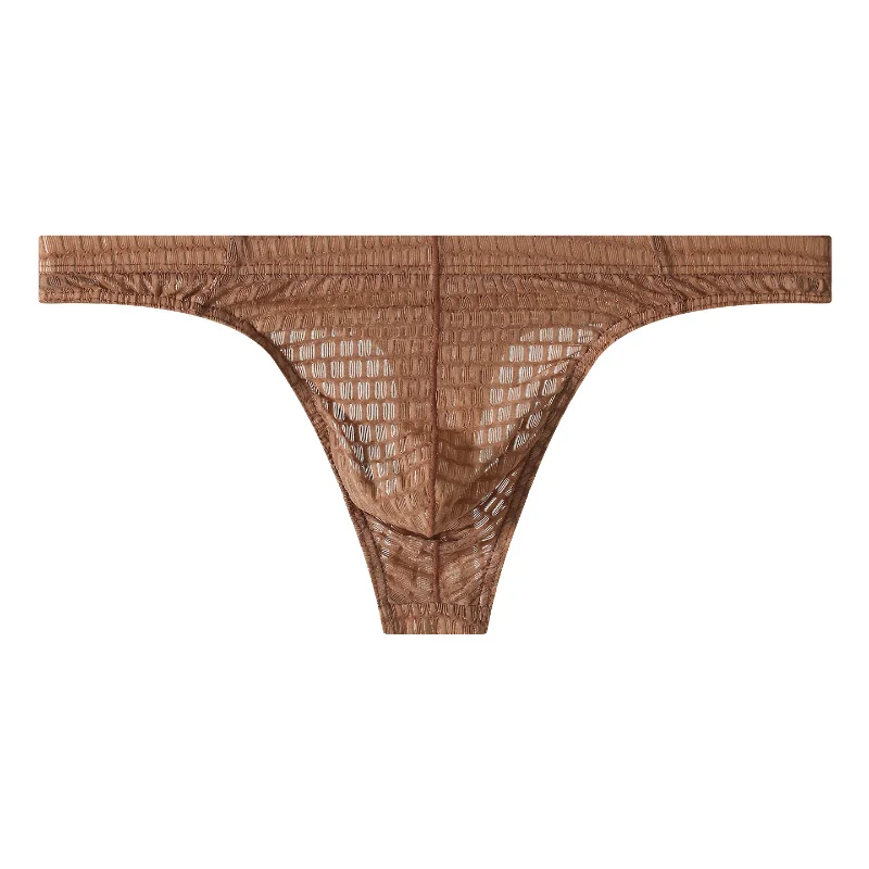 Men's Underwear Honeycomb Mesh Transparent Thongs And G Strings Ultra-Thin Bikini Thongs U Convex Pouch Lingerie Underpants