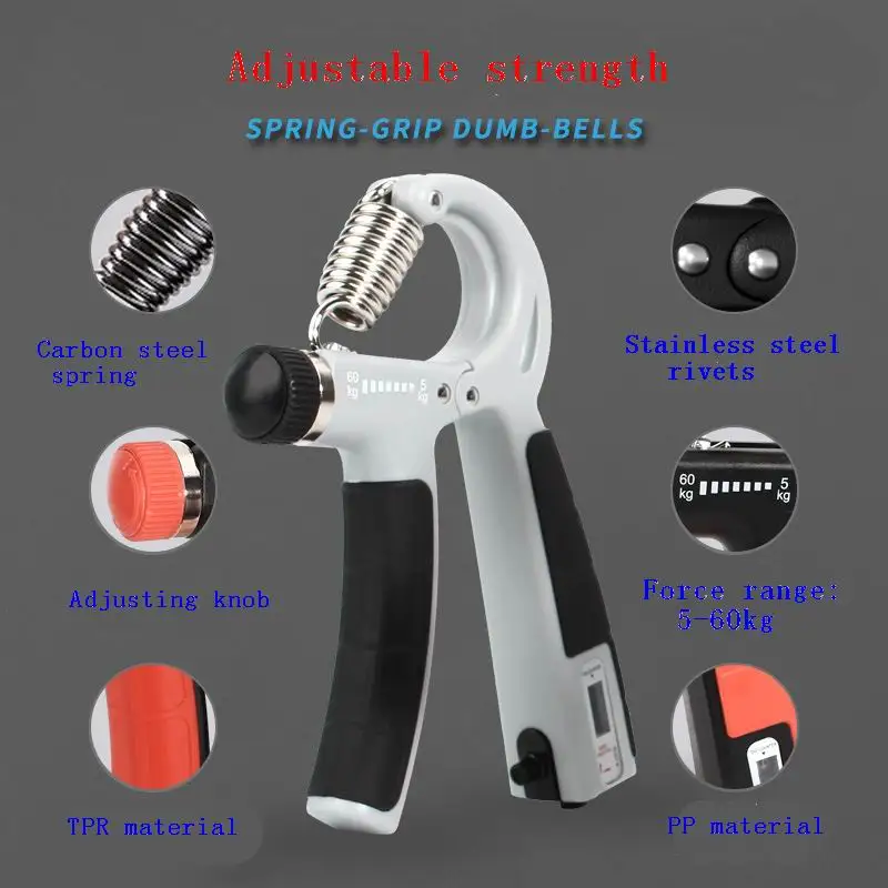 Portable Fitness Equipment, Grip Strength Device, Arm Finger Strength Training, Counting Hand Grips, Adjustable, 0-60kg