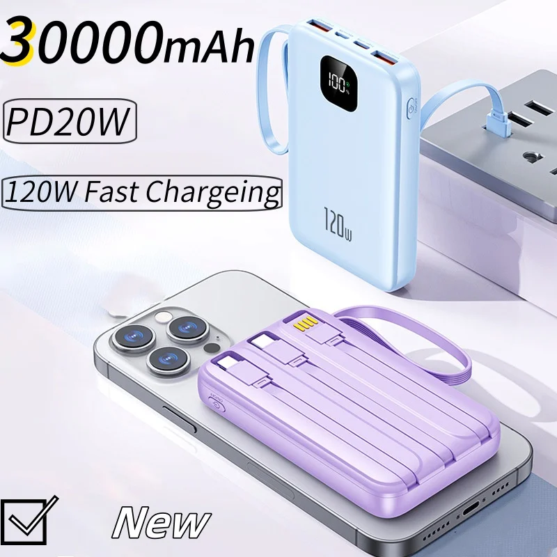 

50000mAh Portable Powerbank 120W PD20W Fast Charging with 3in1 Cable Mobile External Power Bank For iPhone Samsung Huawei