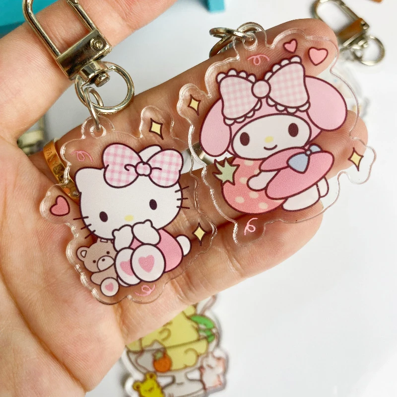 Sanrio Acrylic Pendant Keychain Hello Kitty Kuromi Cinnamoroll Stick Candy Pendant Keychains Bag Ornament Accessories Keychain