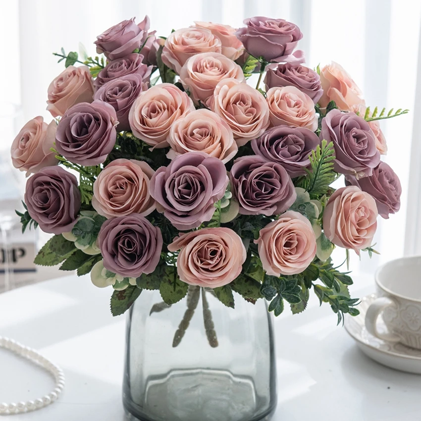 الزهور الاصطناعية الشمال روز الحرير الزفاف المنزل باقة الزفاف في الهواء الطلق فناء الديكور عطلة DIY بها بنفسك هدية اطلاق النار PropsStage #5