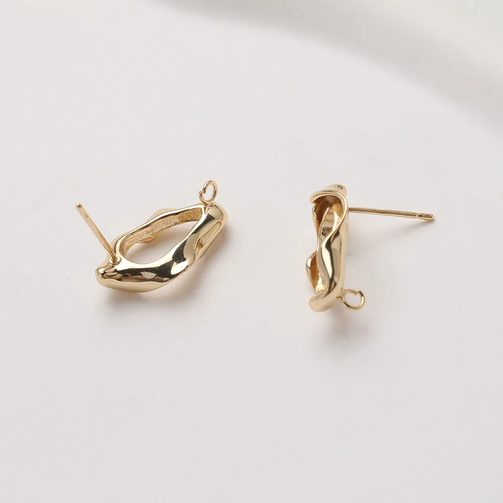 4PCS Dainty Irregular Hollow Out Ear Studs Earrings for Jewelry Findings DIY Hand Made Brass 14k Gold Plated 11.6*20mm