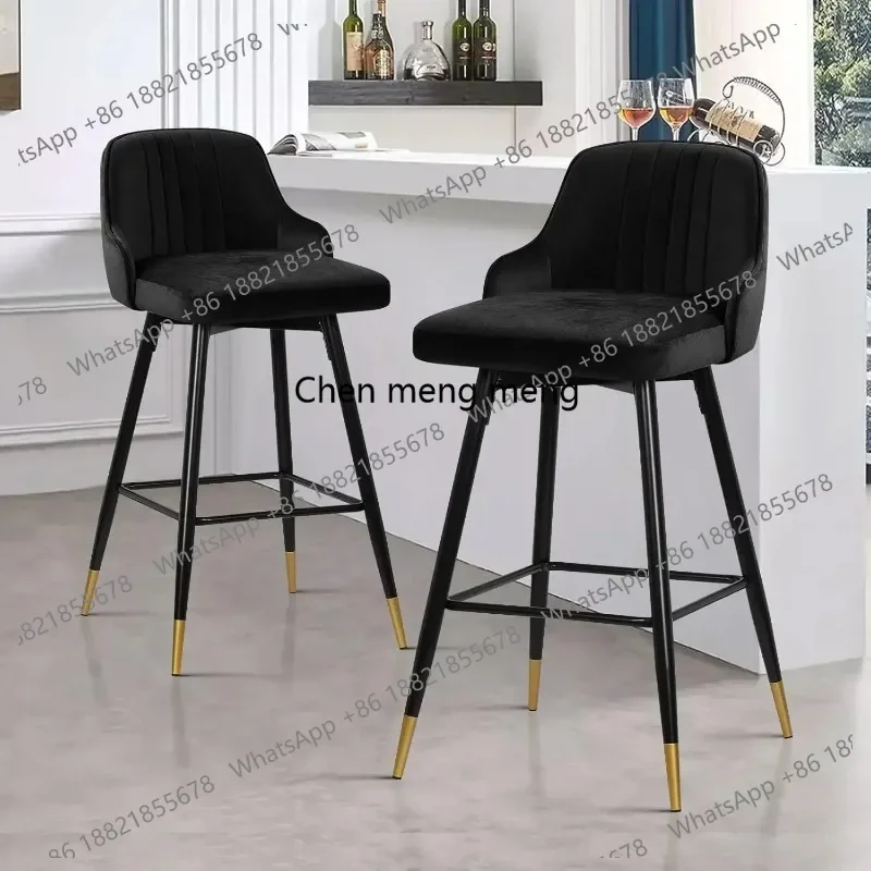 RR Bar Stools Set of 4, Swivel Counter Height Bar Stools with Back, Black Velvet Upholstered Barstools Modern Bar Chairs Customi