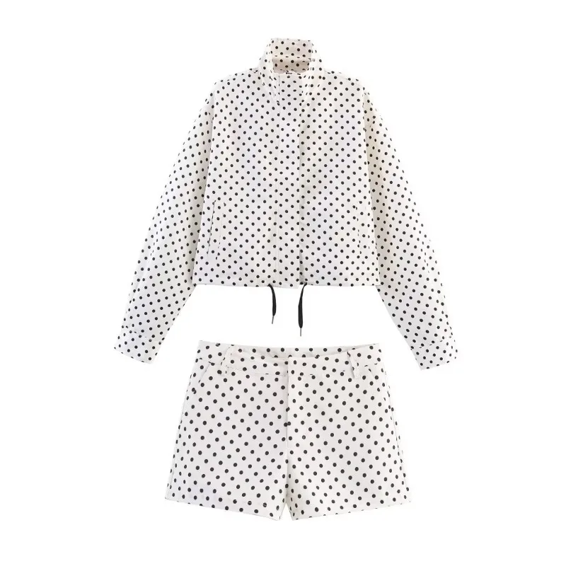 Buitenlandse Handel Europese en Amerikaanse Dameskleding Nieuwe Lente en Zomer Polka Dot Lange mouwen Jas Polka Dot Shorts Set