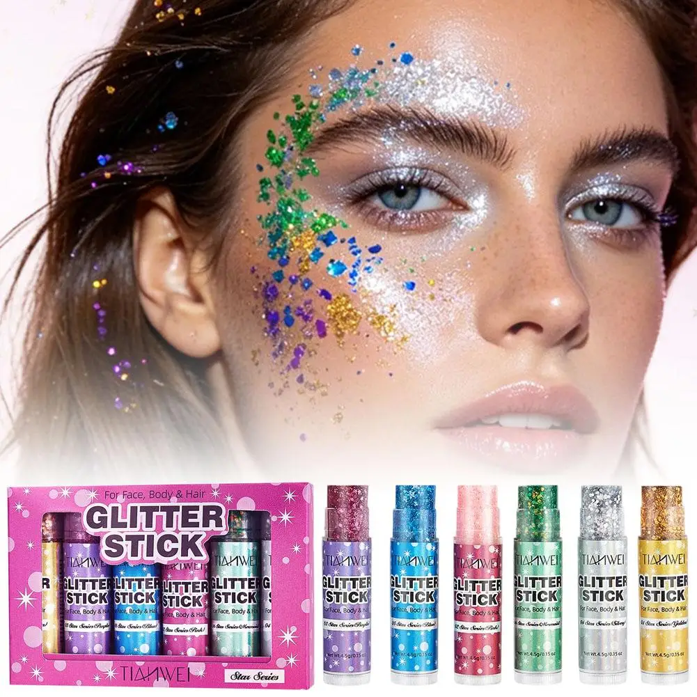 Sparkling Sequins Glitter Gel Stick Kit Long Lasting High Gloss Shine Gold Pearl Eye Shadow Glitter For Face Hair Party Makeup