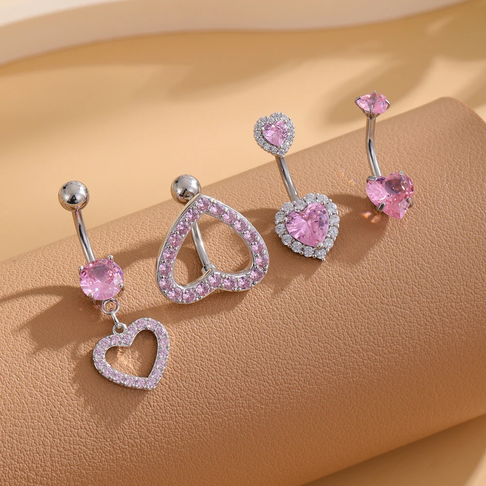 3-5pcs/Lot Belly Button Ring Sets Heart Butterfly Flower Dangled Belly Piercing Nombril 14G Curved Navel Rings Jewelry for Women