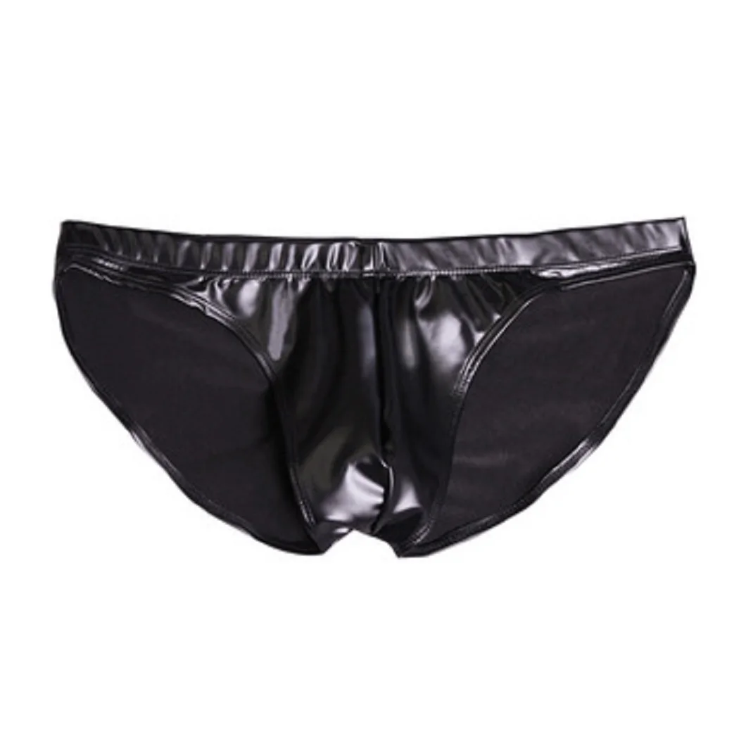 -M-3XL Men Brief Bright PVC Faux Latex Leather Briefs Soft Underpants U Convex Bag Stretch Undershorts Package Hip Sexy Underwea