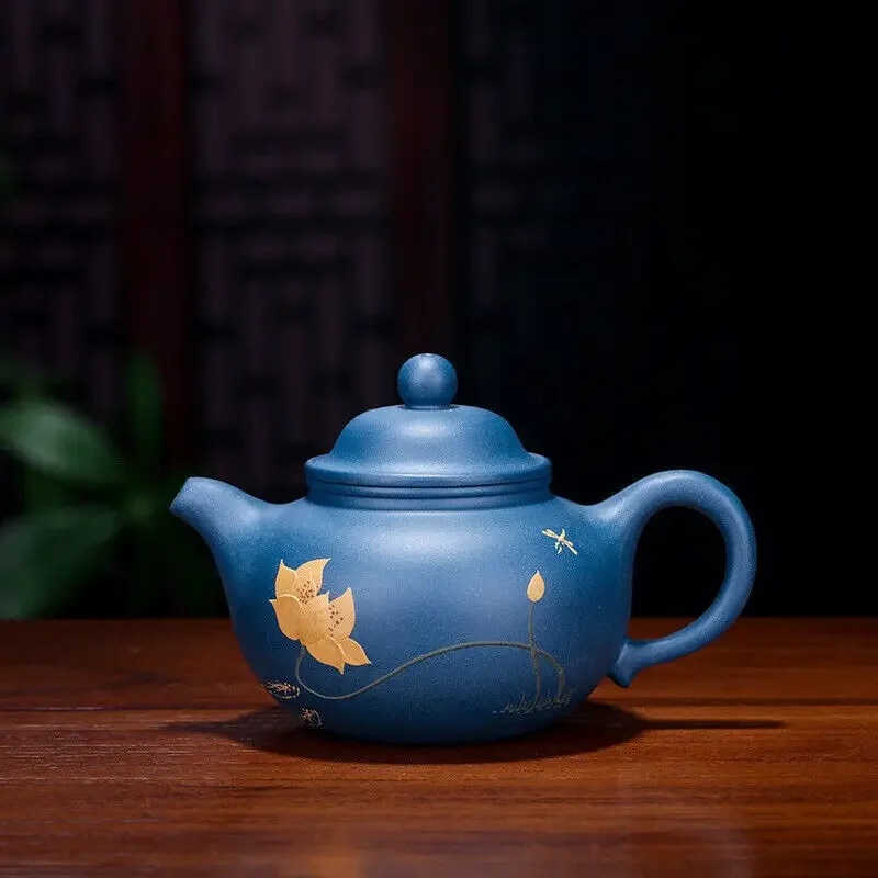 China Yixing Zisha Pottery Celeste Clay Handmade 250cc Lotus Teapot
