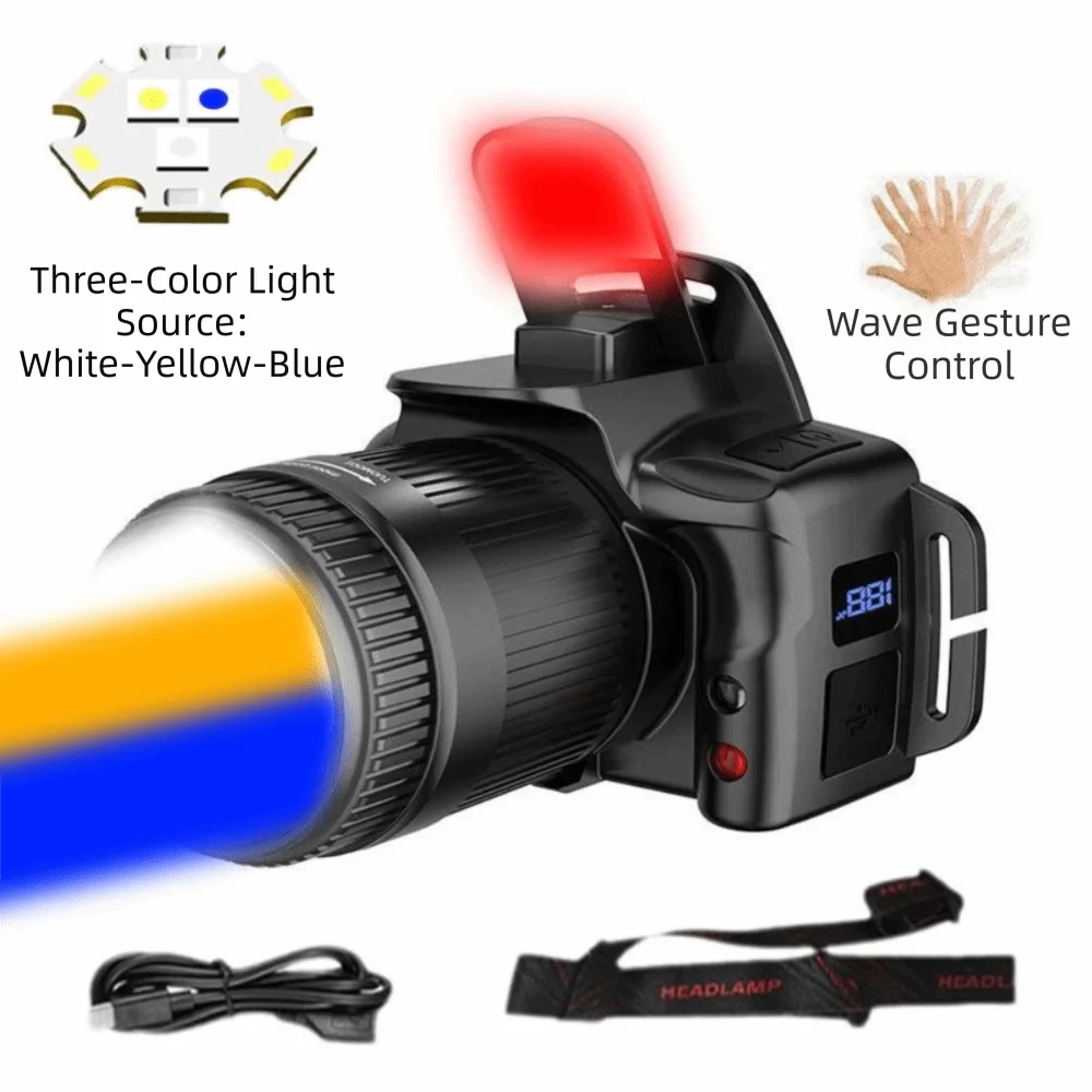 Telescopic Zoom Super Bright Headlight Black Waterproof Strong Light Led Headlamp Digital Display Hands-Free